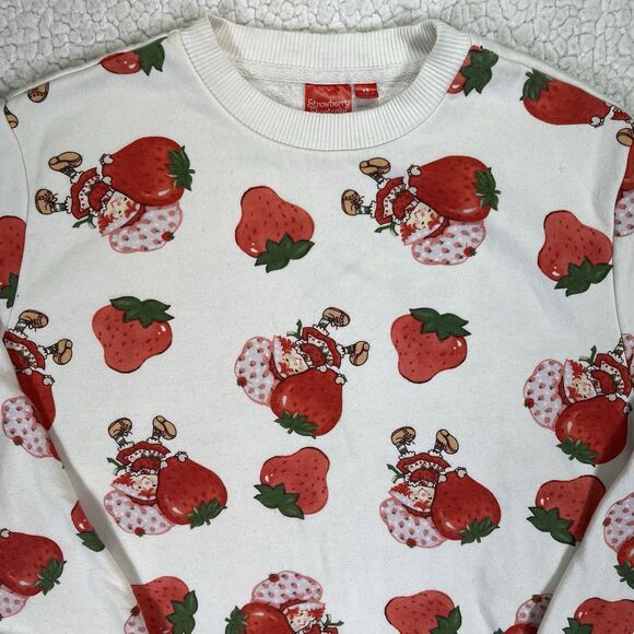 Strawberry Shortcake Sweatshirt XS White All Over Print Retro 80s Cartoon Kawaii - Picture 2 of 8
